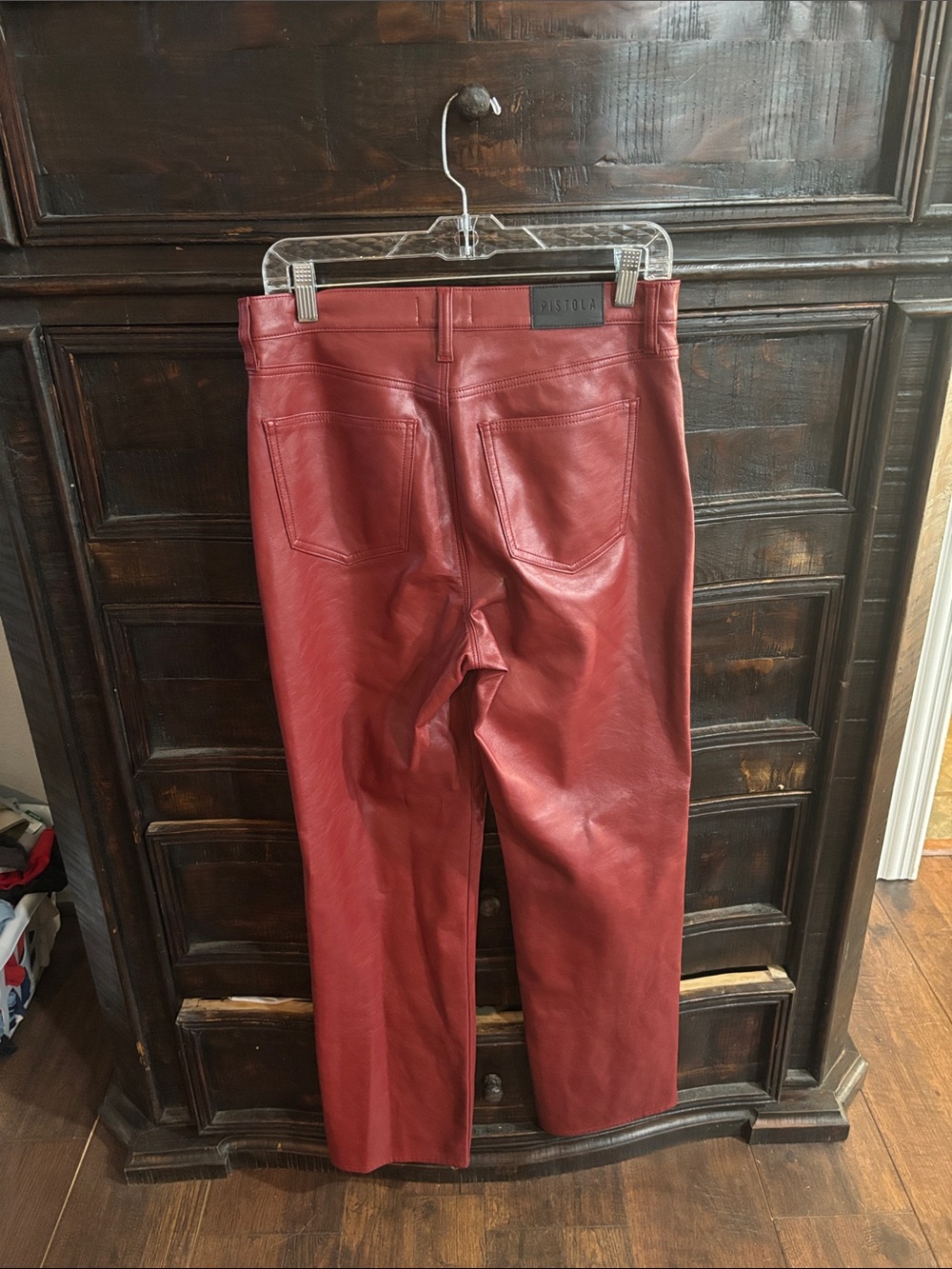 pistola Cassie faux crimson leather straight-leg pants size 28 - Picture 2 of 6
